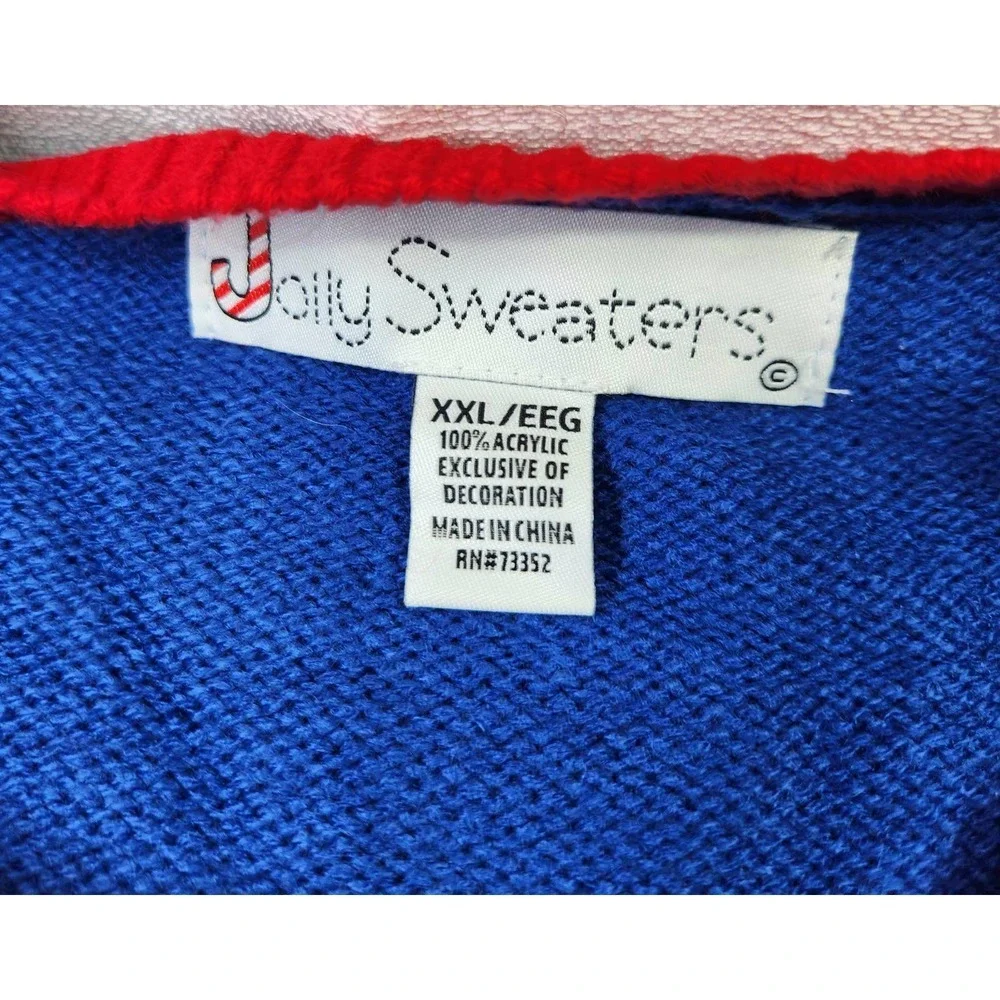 Jolly Sweaters Light Up Ugly Christmas Sweater Mens XXL Blue Snowman Sequin LED